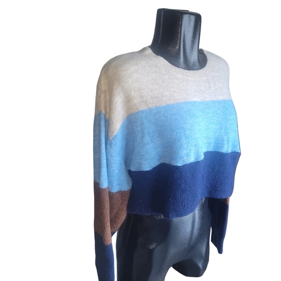 H&M Multi Color Block Cropped Sweater M - Picture 3 of 7